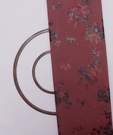rosy brown and grey floral foil print modal chanderi fabric b124 5706